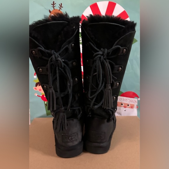 UGG Kristabelle Black Suede Sheepskin Fur Tall Winter Boots Size 6 - Picture 2 of 15